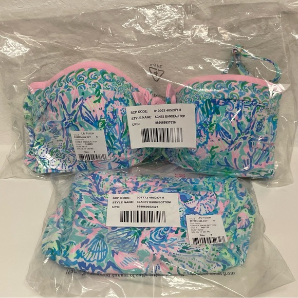Lilly Pulitzer Other - NWT Lilly Pulitzer Surf Blue Bikini Agnes Bandeau Top & Clancy Bikini Bottom Sz8